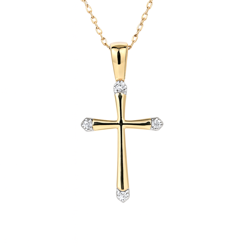 585 prabos geltono aukso kryželis su briliantais, 0.75 g – ADORO juvelyrika