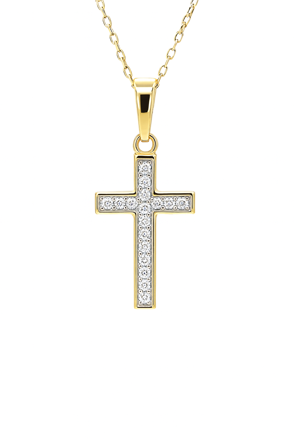 585 prabos geltono aukso kryželis su briliantais, 0.70 g – ADORO juvelyrika