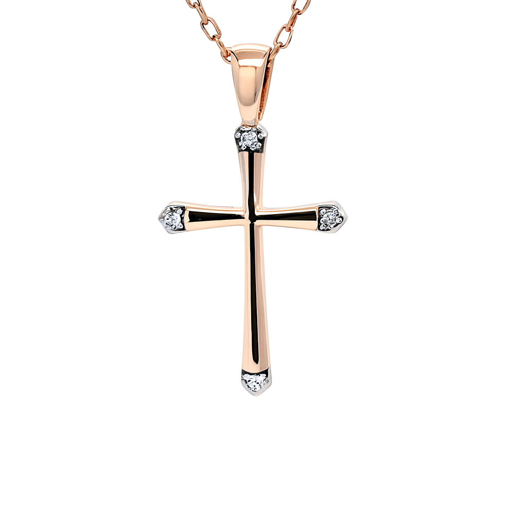 585 prabos raudono aukso kryželis su briliantais, 0.76 g – ADORO juvelyrika