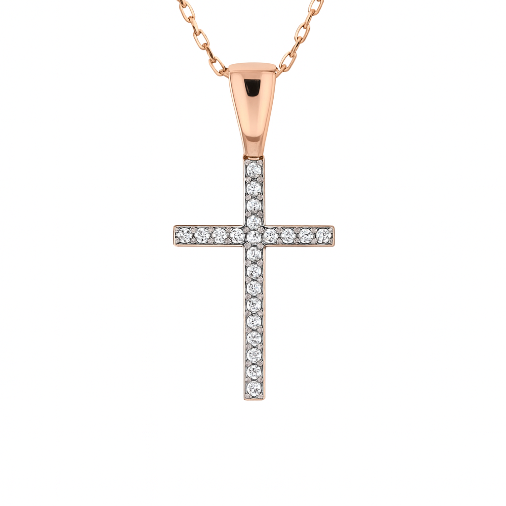 585 prabos raudono aukso kryželis su deimantais, 0.055 ct – ADORO juvelyrika