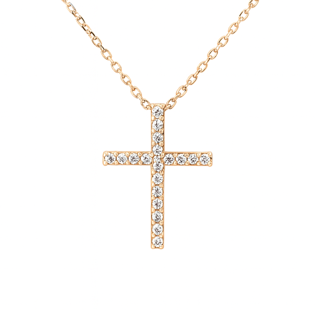 585 prabos aukso kryželio formos pakabukas su briliantais, 1.8 g – ADORO juvelyrika