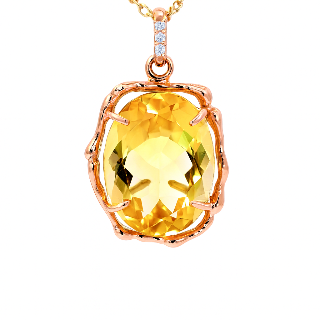 Prabangus 585 prabos raudono aukso pakabukas su geltonu citrinu ir briliantais. ADORO juvelyrika