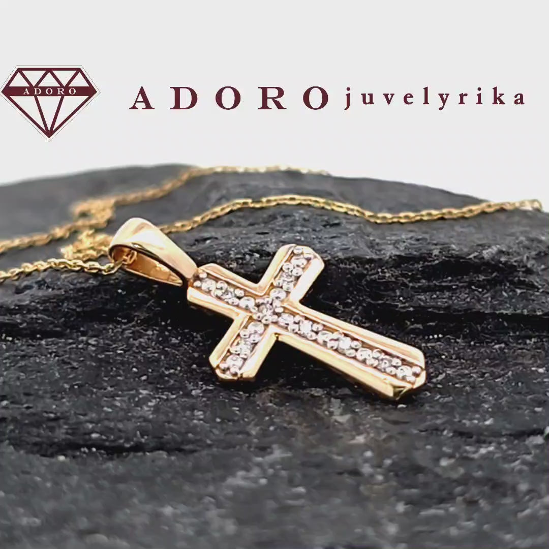 Geltono aukso pakabukas kryželis su 7 deimantais, 0.035 ct – ADORO juvelyrika