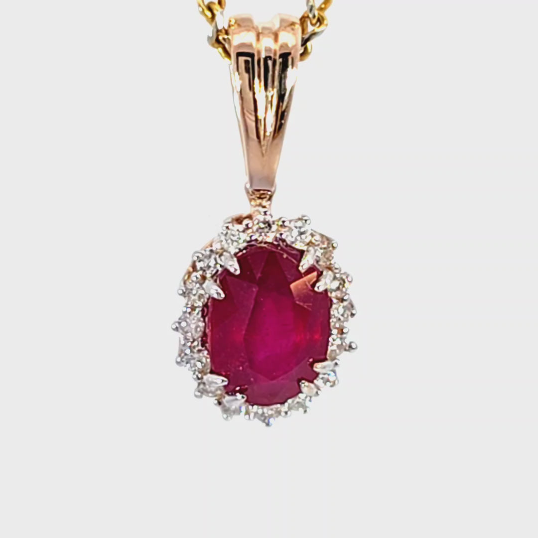 Elegantiškas rausvo aukso pakabukas su rubinu ir deimantais – ADORO juvelyrika