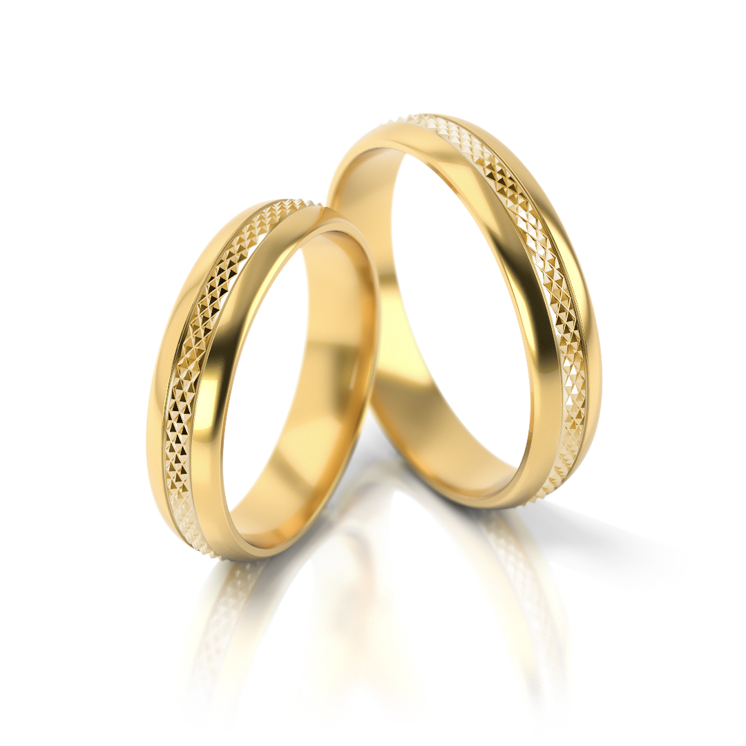 Dviejų spalvų vestuviniai žiedai su deimantuotu raštu (4.3 mm)
