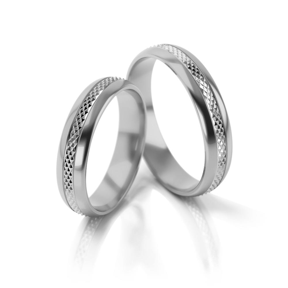 
                  
                    Dviejų spalvų vestuviniai žiedai su deimantuotu raštu (4.3 mm)
                  
                