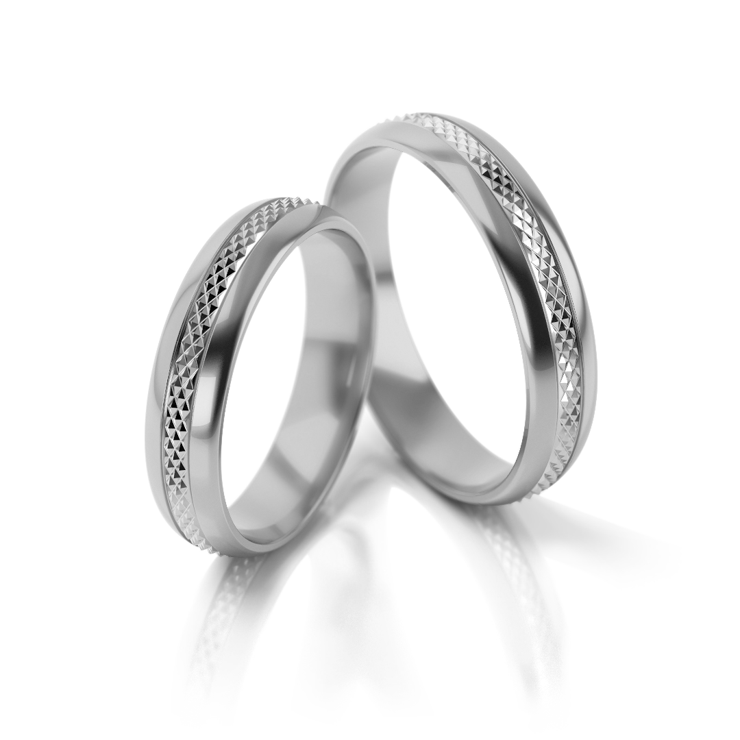 Dviejų spalvų vestuviniai žiedai su deimantuotu raštu (4.3 mm)