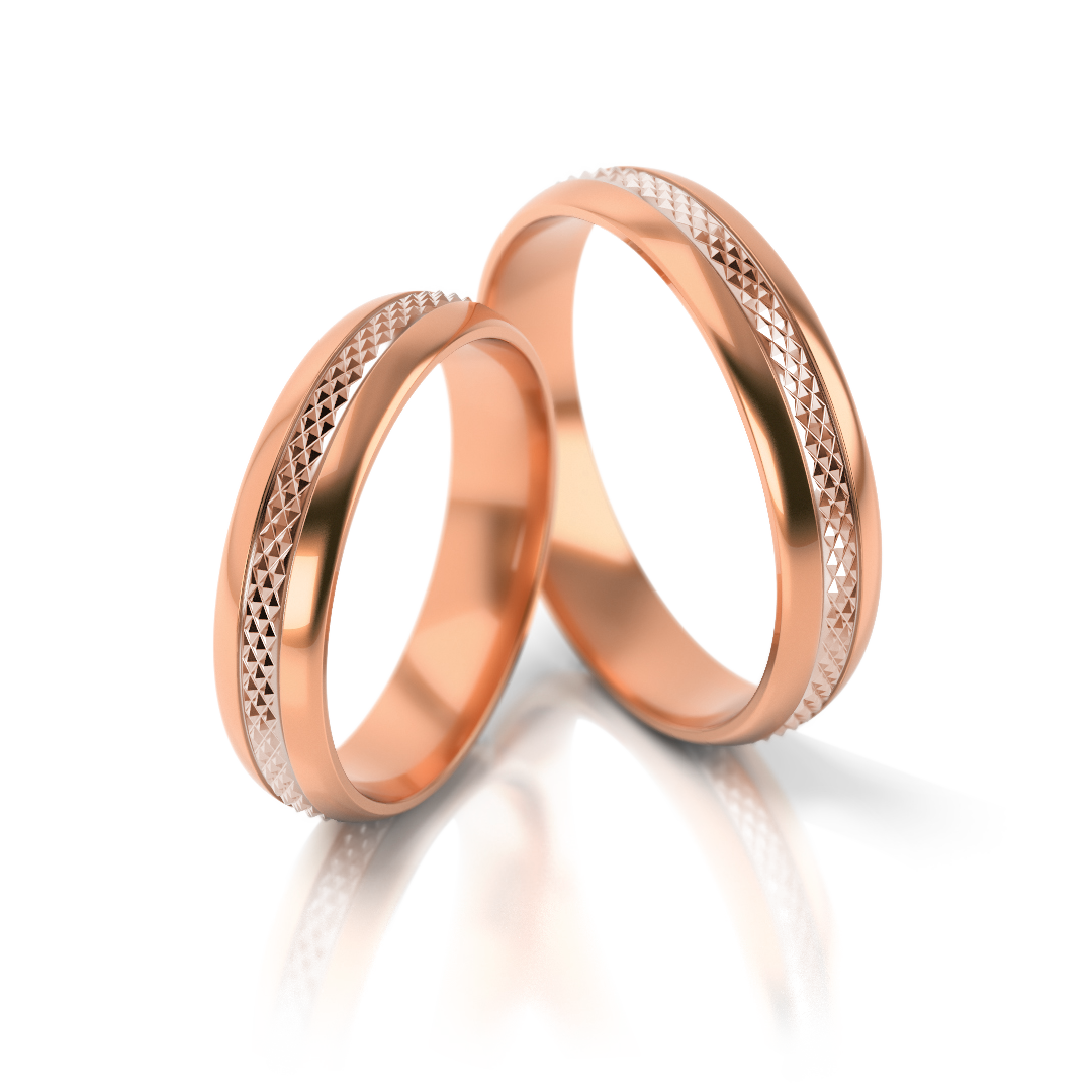 Dviejų spalvų vestuviniai žiedai su deimantuotu raštu (4.3 mm)