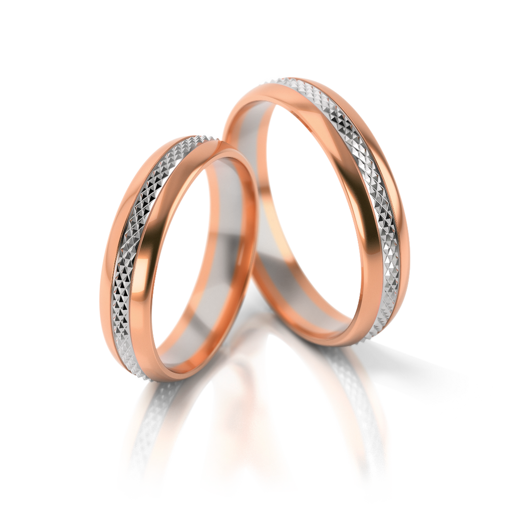 
                  
                    Dviejų spalvų vestuviniai žiedai su deimantuotu raštu (4.3 mm)
                  
                