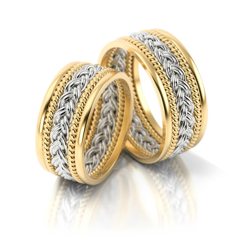 585 prabos masyvūs vestuviniai žiedai su išraiškingu pynimo motyvu – ADORO
