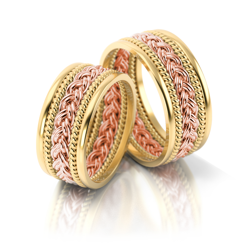 
                  
                    Masyvūs dviejų spalvų vestuviniai žiedai su pynimo raštu (8.5 mm)
                  
                