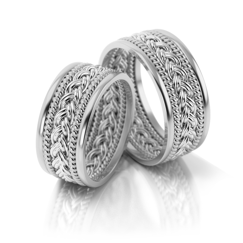 
                  
                    Masyvūs dviejų spalvų vestuviniai žiedai su pynimo raštu (8.5 mm)
                  
                