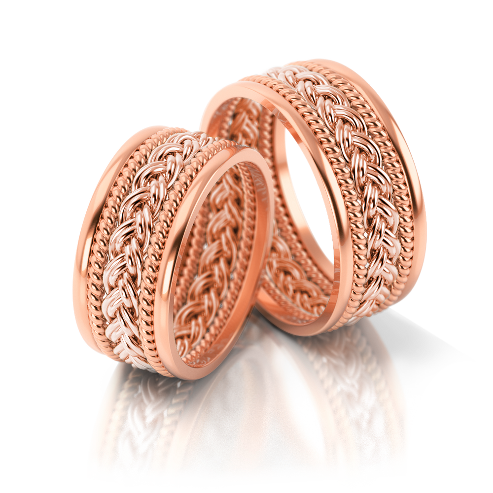 
                  
                    Masyvūs dviejų spalvų vestuviniai žiedai su pynimo raštu (8.5 mm)
                  
                