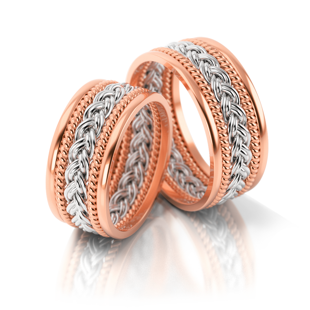 
                  
                    Masyvūs dviejų spalvų vestuviniai žiedai su pynimo raštu (8.5 mm)
                  
                