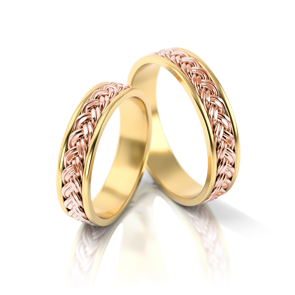 
                  
                    Dviejų spalvų vestuviniai žiedai su pintu raštu (5 mm)
                  
                