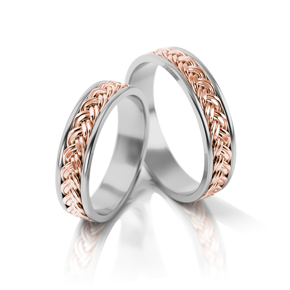 
                  
                    Dviejų spalvų vestuviniai žiedai su pintu raštu (5 mm)
                  
                