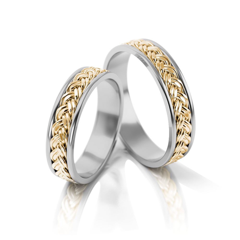 
                  
                    Dviejų spalvų vestuviniai žiedai su pintu raštu (5 mm)
                  
                