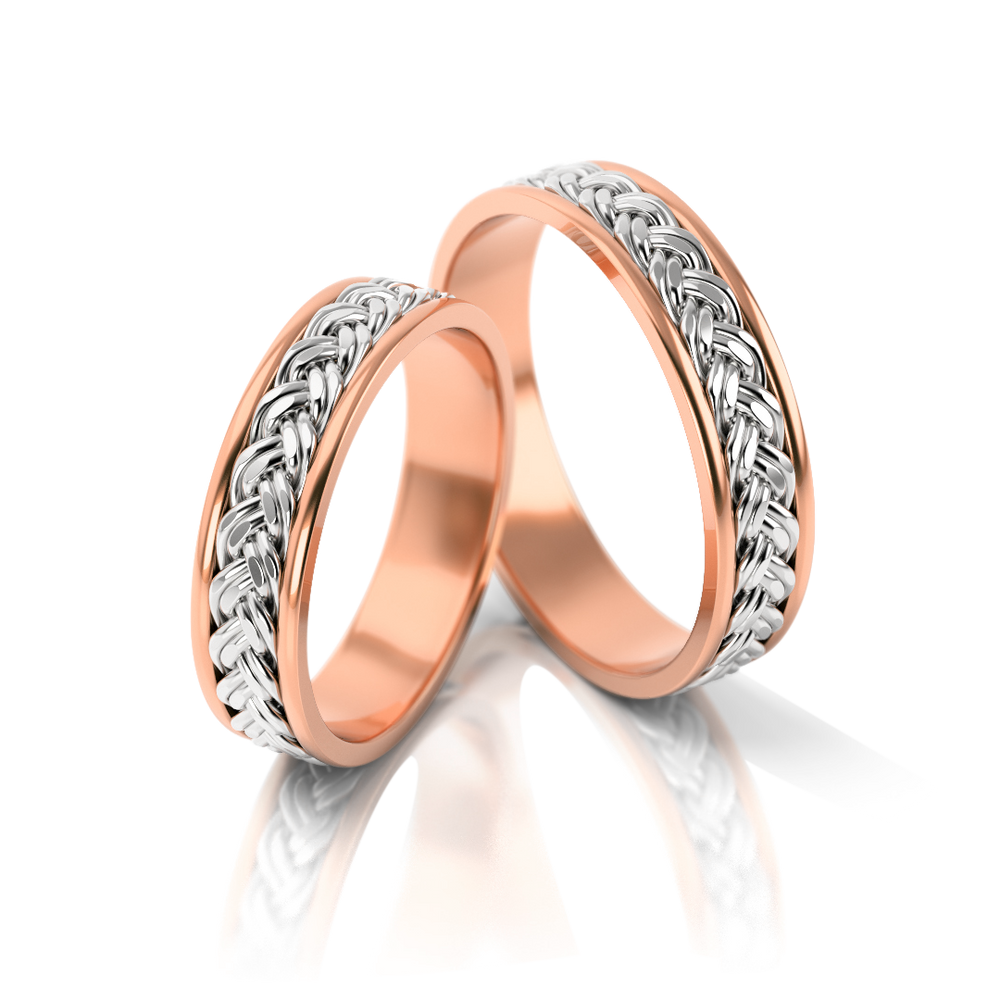 
                  
                    Dviejų spalvų vestuviniai žiedai su pintu raštu (5 mm)
                  
                