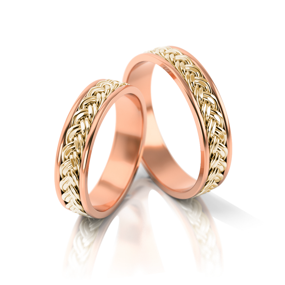 
                  
                    Dviejų spalvų vestuviniai žiedai su pintu raštu (5 mm)
                  
                