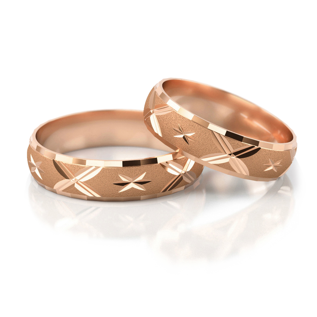 Graviruoti vestuviniai žiedai su žvaigždės motyvu (5 mm)