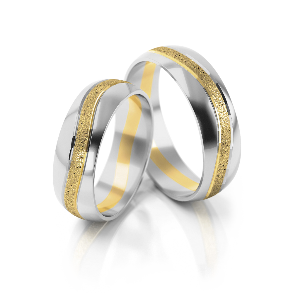 
                  
                    Vestuviniai žiedai geltono ir balto aukso, 6 mm pločio
                  
                