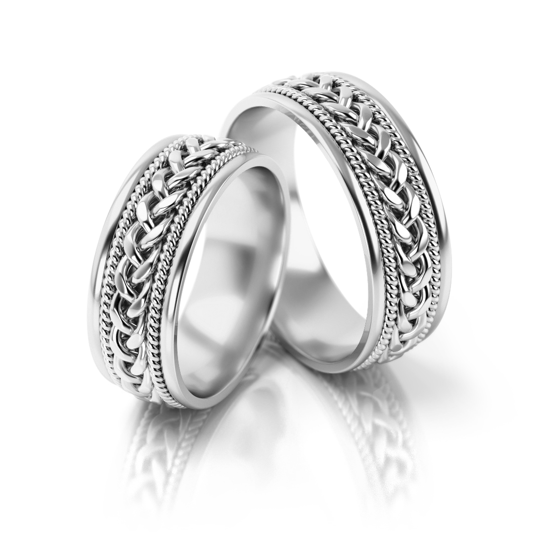 Dviejų spalvų vestuviniai žiedai su pynės raštu (7 mm)