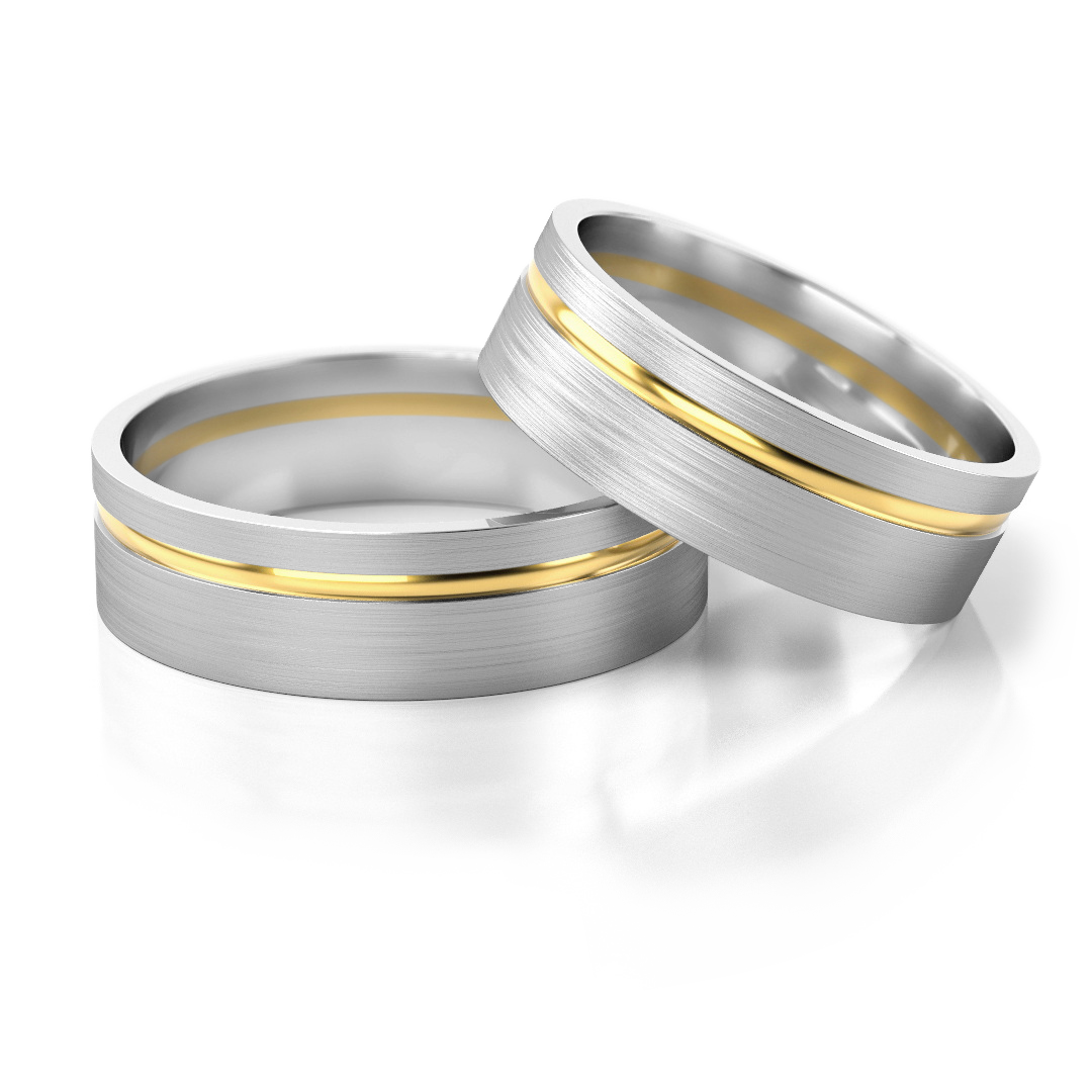 Dviejų spalvų aukso vestuviniai žiedai, šlifuoti ir poliruoti – ADORO juvelyrika