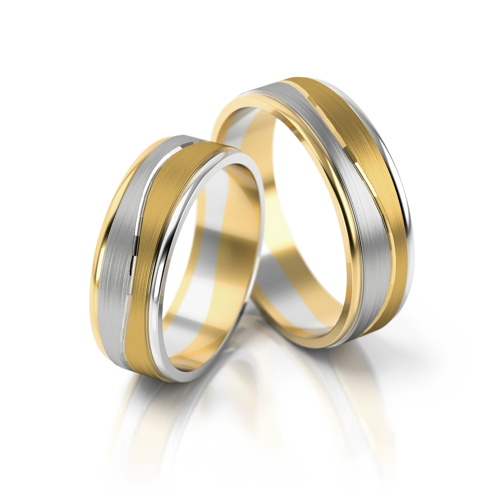Vestuviniai žiedai geltono ir balto aukso, 6 mm pločio