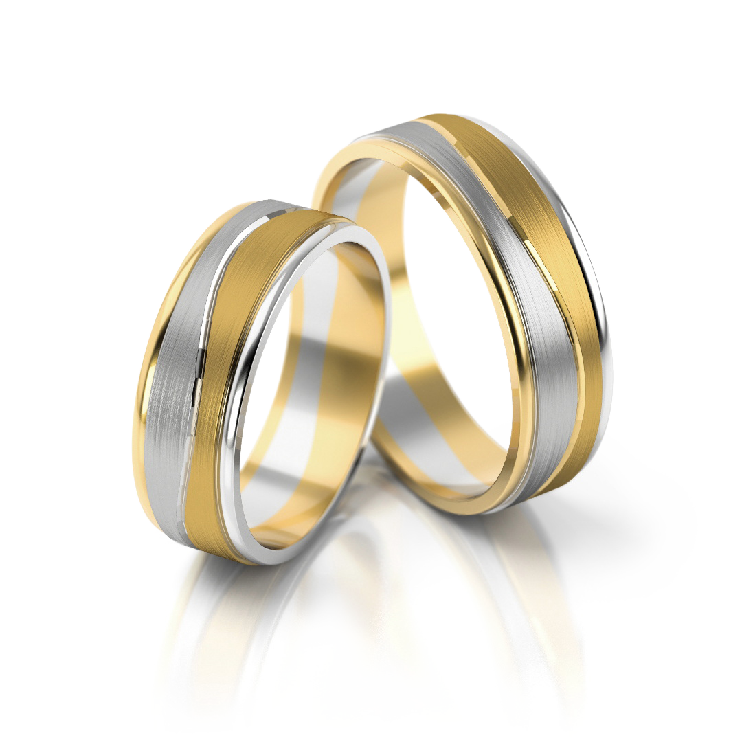 Vestuviniai žiedai geltono ir balto aukso, 6 mm pločio