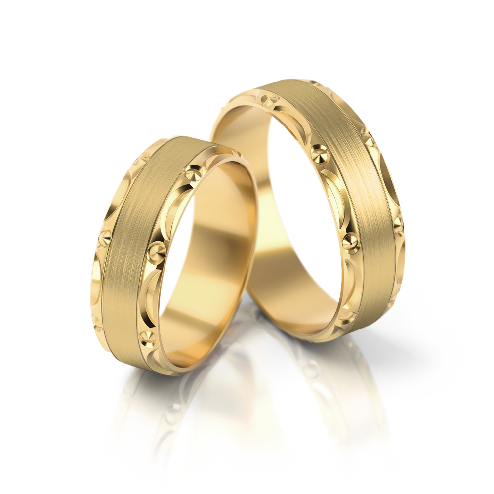 
                  
                    Dviejų spalvų vestuviniai žiedai su ornamentuotu kraštu (6 mm)
                  
                