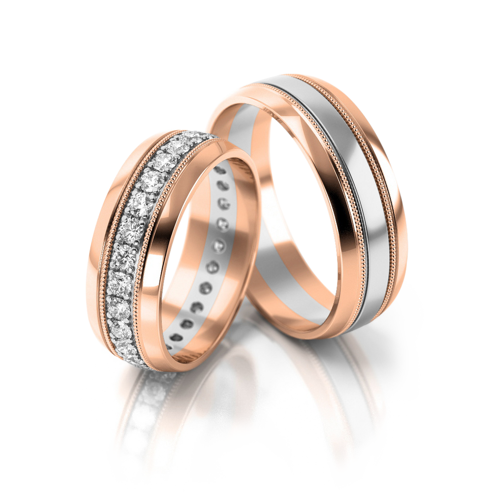 
                  
                    Dviejų spalvų vestuviniai žiedai su briliantais (6.5 mm)
                  
                