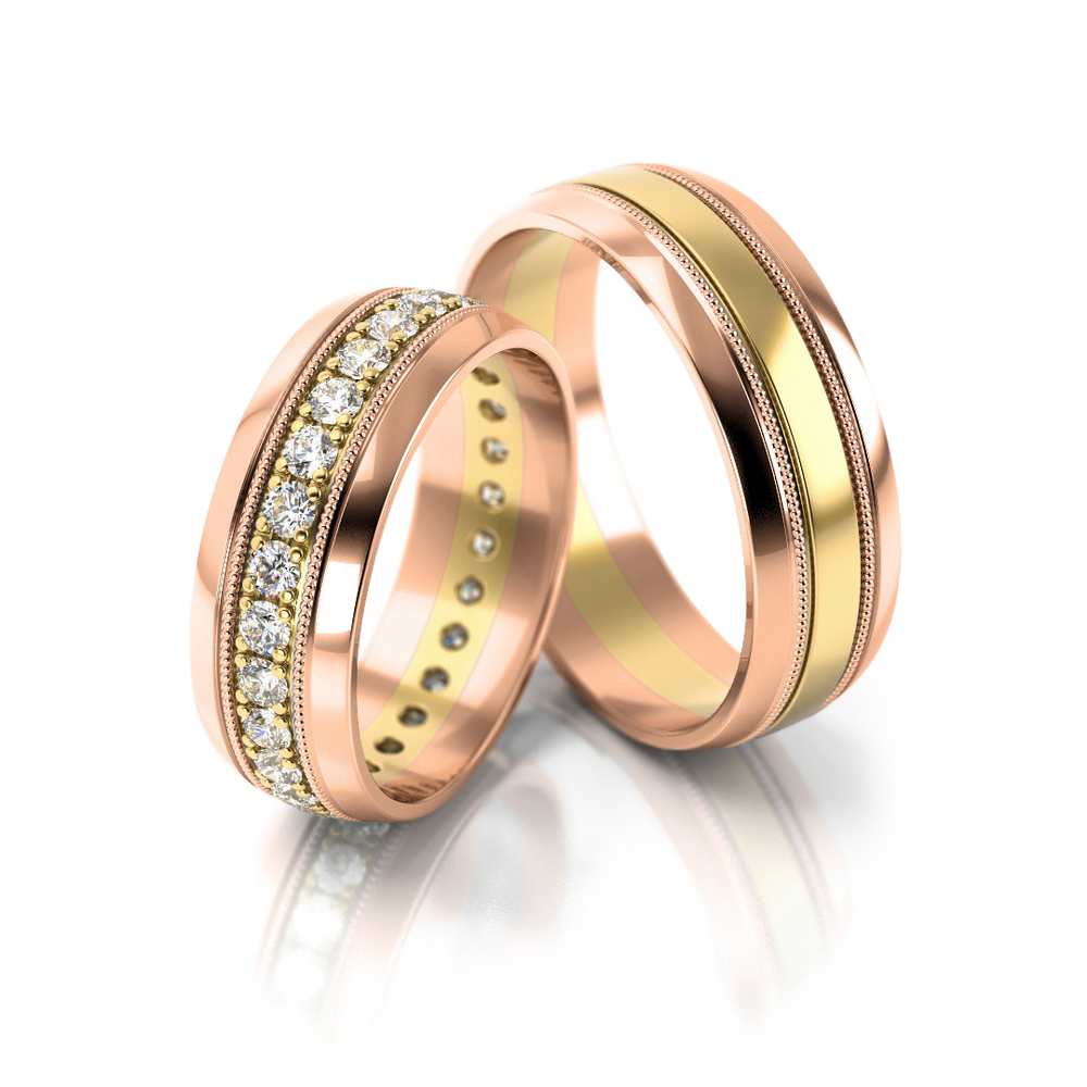 
                  
                    Dviejų spalvų vestuviniai žiedai su briliantais (6.5 mm)
                  
                