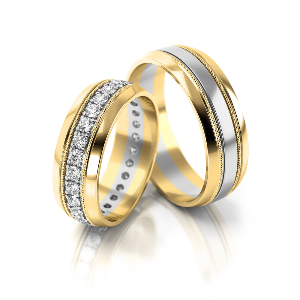 
                  
                    Dviejų spalvų vestuviniai žiedai su briliantais (6.5 mm)
                  
                