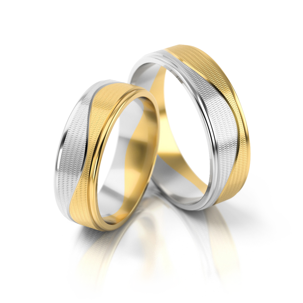Vestuviniai žiedai geltono ir balto aukso, 6 mm pločio