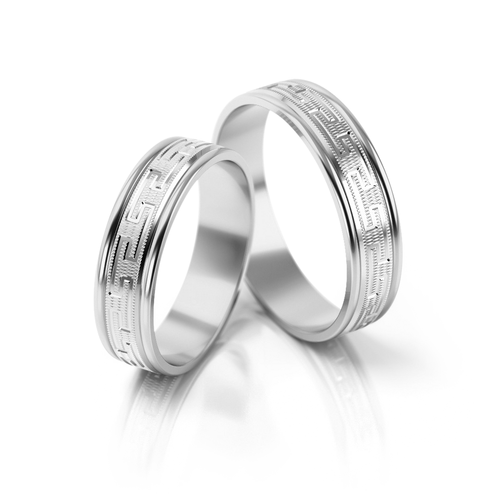 
                  
                    Dviejų spalvų vestuviniai žiedai su geometriniu raštu (5 mm)
                  
                