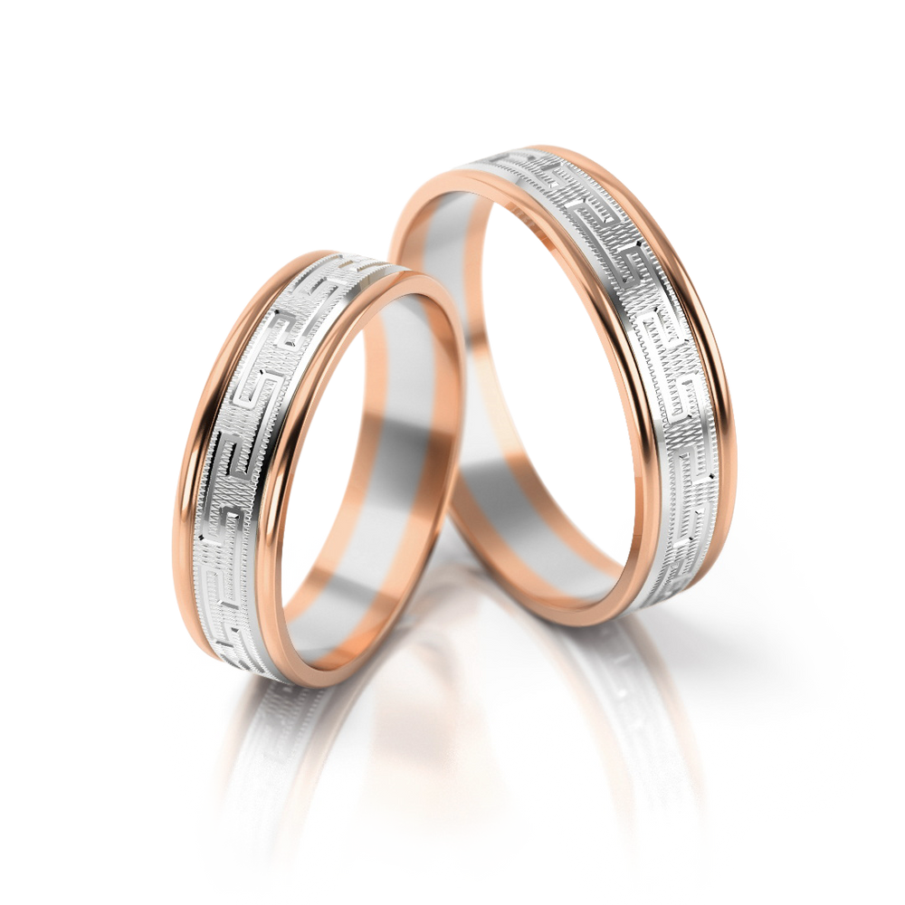 
                  
                    Dviejų spalvų vestuviniai žiedai su geometriniu raštu (5 mm)
                  
                