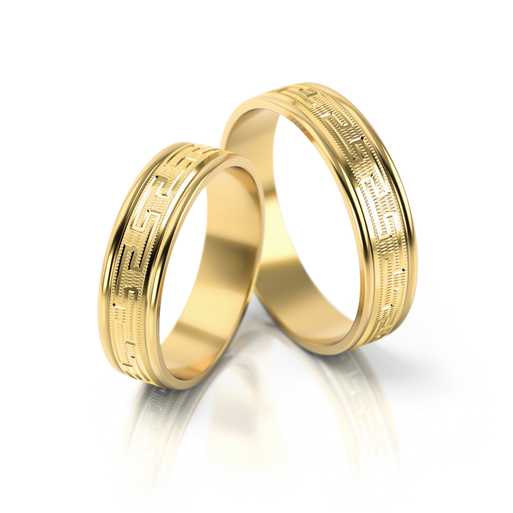 
                  
                    Dviejų spalvų vestuviniai žiedai su geometriniu raštu (5 mm)
                  
                