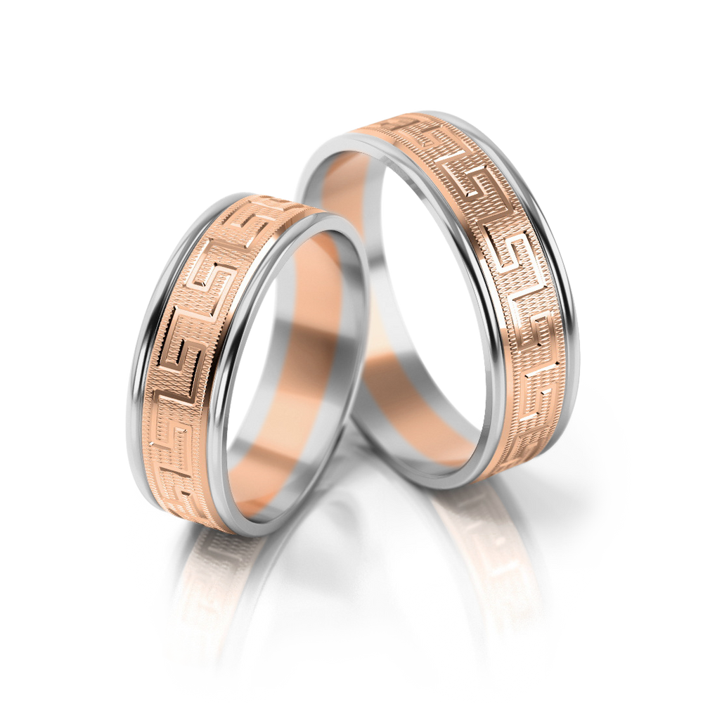 
                  
                    Dviejų spalvų vestuviniai žiedai su klasikiniu raštu (6 mm)
                  
                