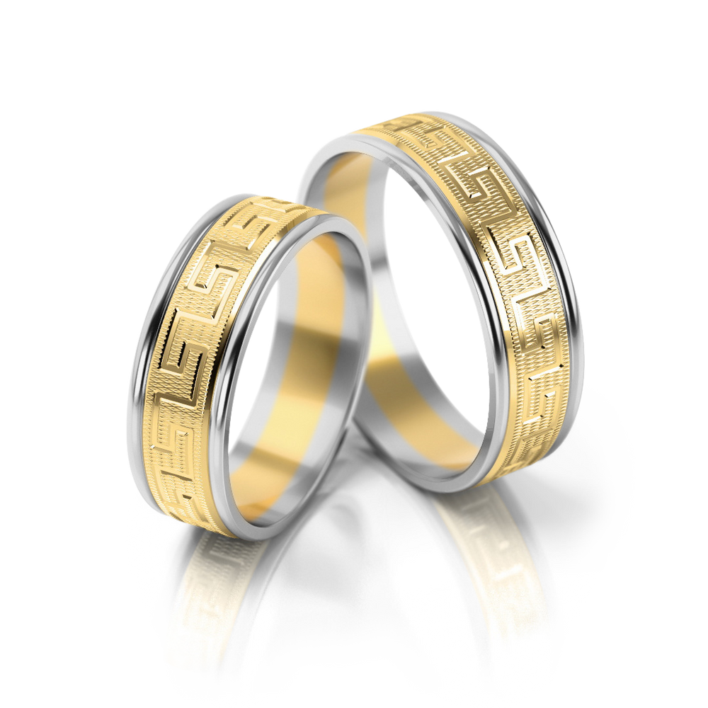 
                  
                    Dviejų spalvų vestuviniai žiedai su klasikiniu raštu (6 mm)
                  
                