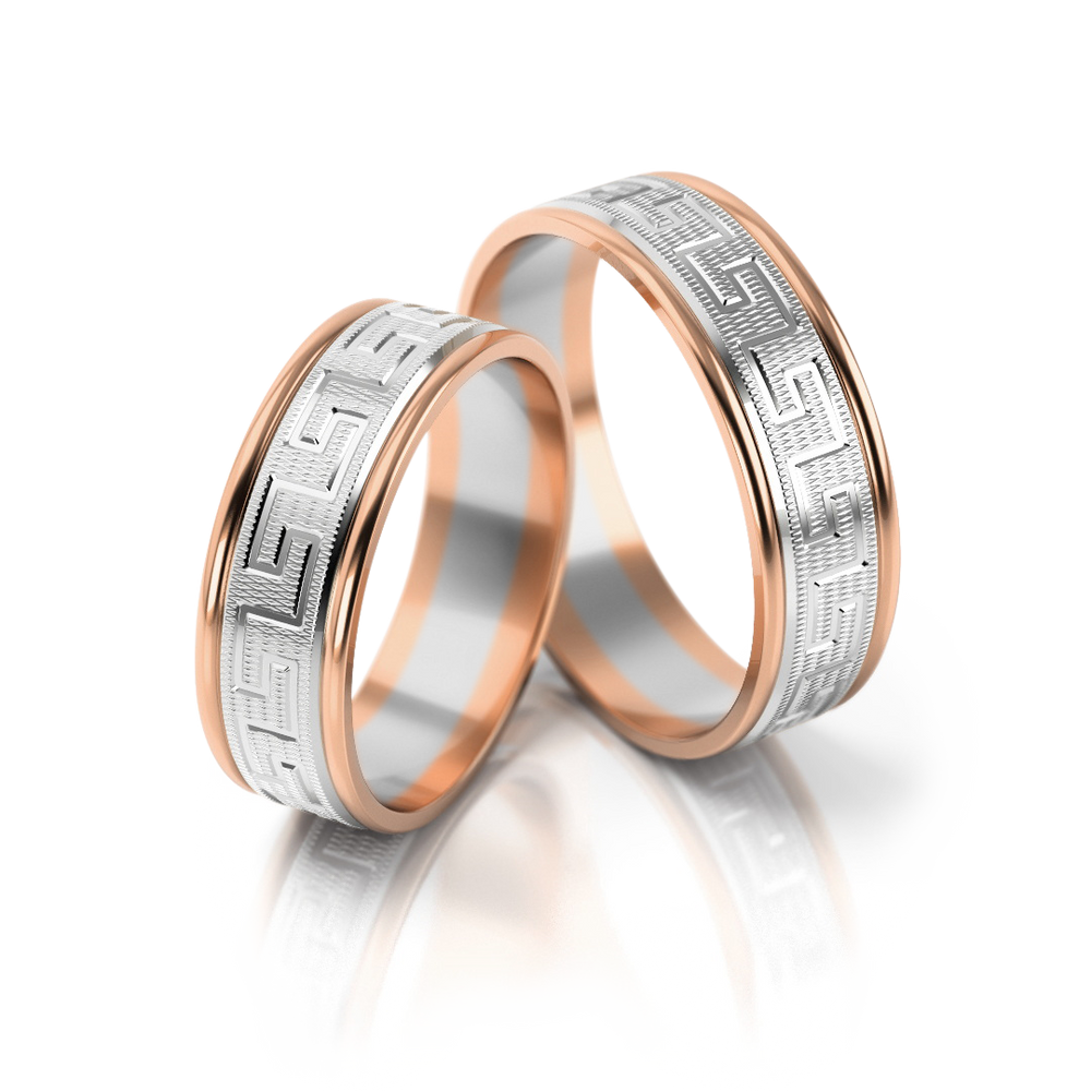 
                  
                    Dviejų spalvų vestuviniai žiedai su klasikiniu raštu (6 mm)
                  
                