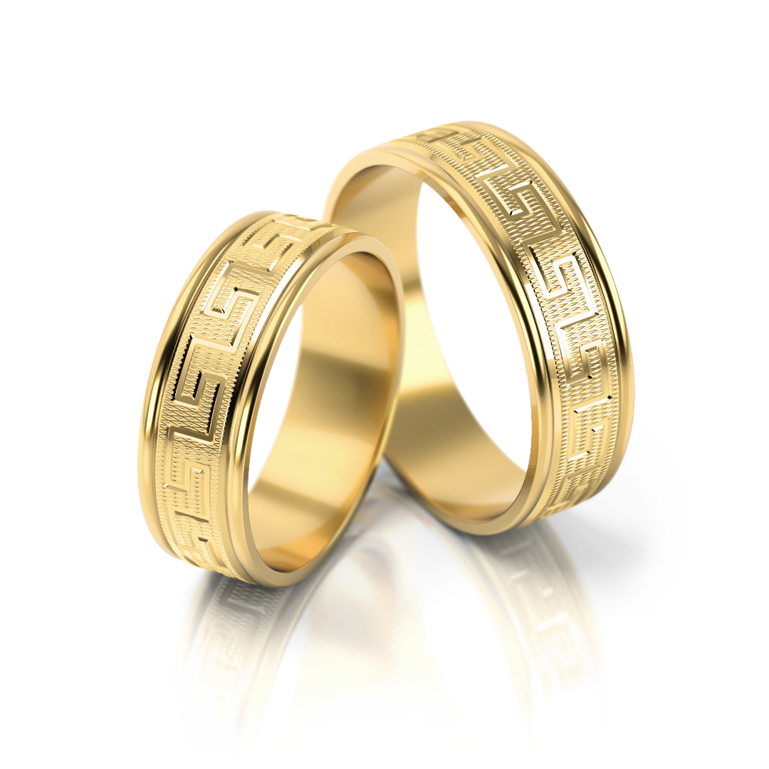 Dviejų spalvų vestuviniai žiedai su klasikiniu raštu (6 mm)