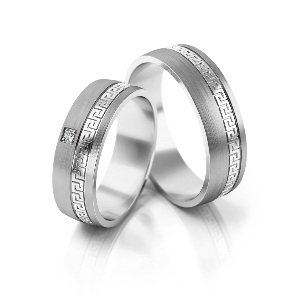 
                  
                    Vestuviniai žiedai – geltonas ir baltas auksas su deimantu, 6 mm pločio
                  
                