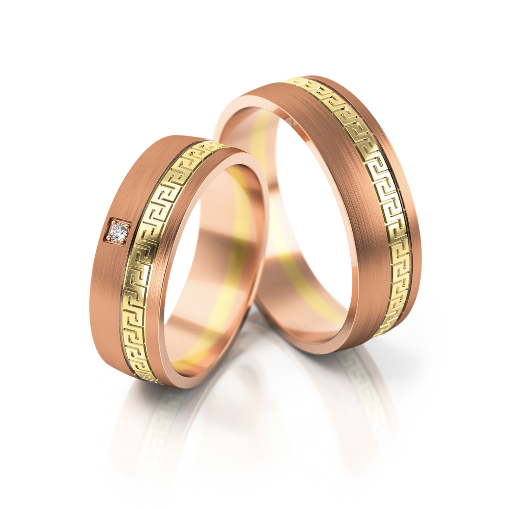 
                  
                    Vestuviniai žiedai – geltonas ir baltas auksas su deimantu, 6 mm pločio
                  
                