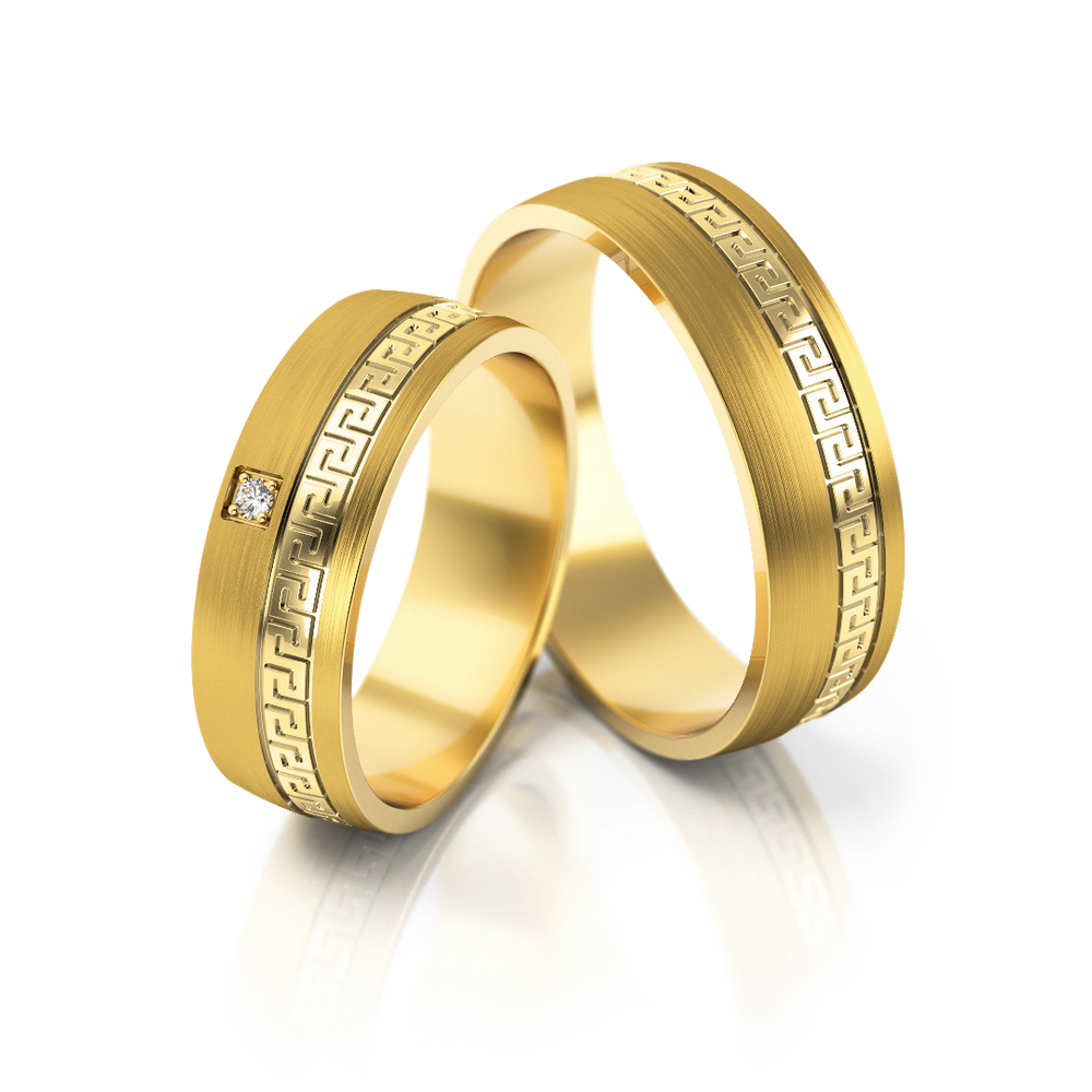 
                  
                    Vestuviniai žiedai – geltonas ir baltas auksas su deimantu, 6 mm pločio
                  
                