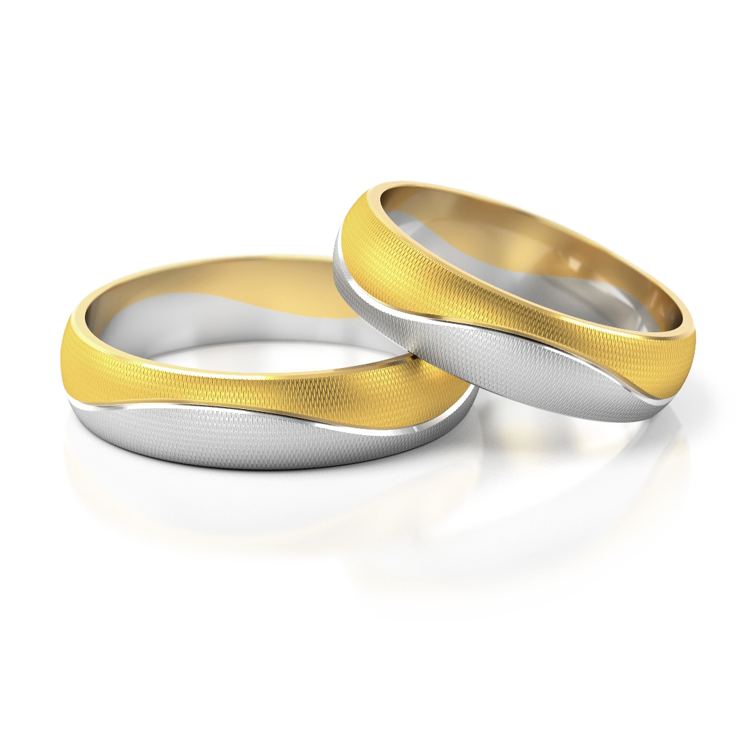 Dviejų spalvų aukso vestuviniai žiedai su banguotu dizainu – ADORO juvelyrika