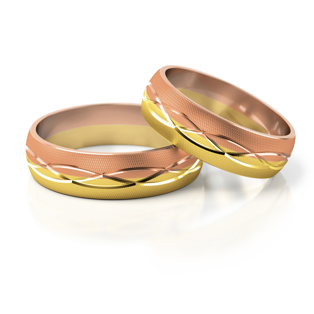 
                  
                    Dviejų spalvų vestuviniai žiedai su įstrižiniu raštu (5.7 mm)
                  
                