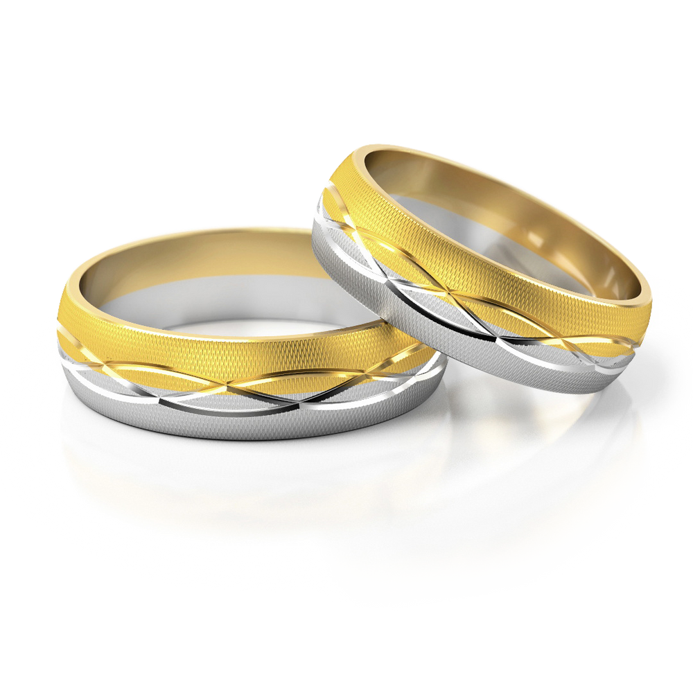 Geltono ir balto aukso vestuviniai žiedai su moderniu dizainu – ADORO