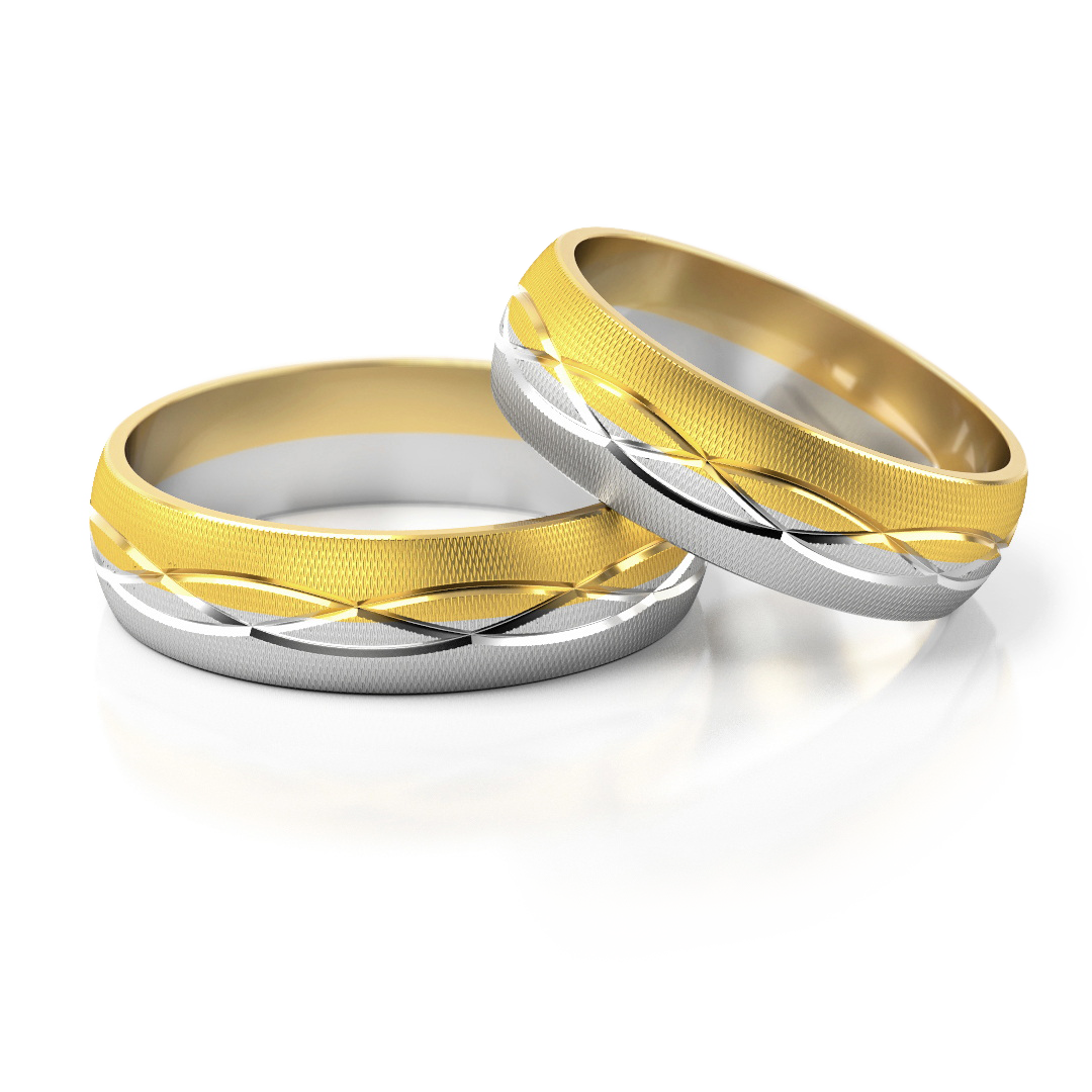 Geltono ir balto aukso vestuviniai žiedai su moderniu dizainu – ADORO
