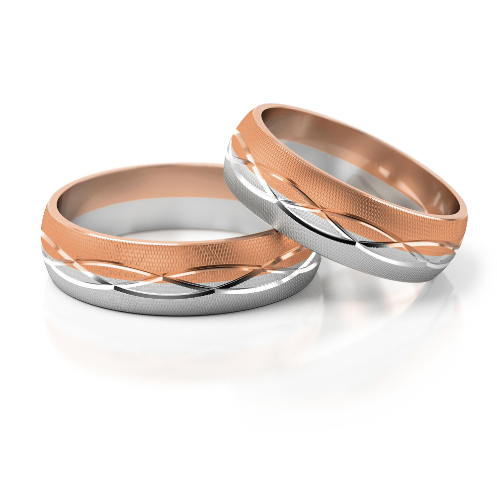 
                  
                    Dviejų spalvų vestuviniai žiedai su įstrižiniu raštu (5.7 mm)
                  
                