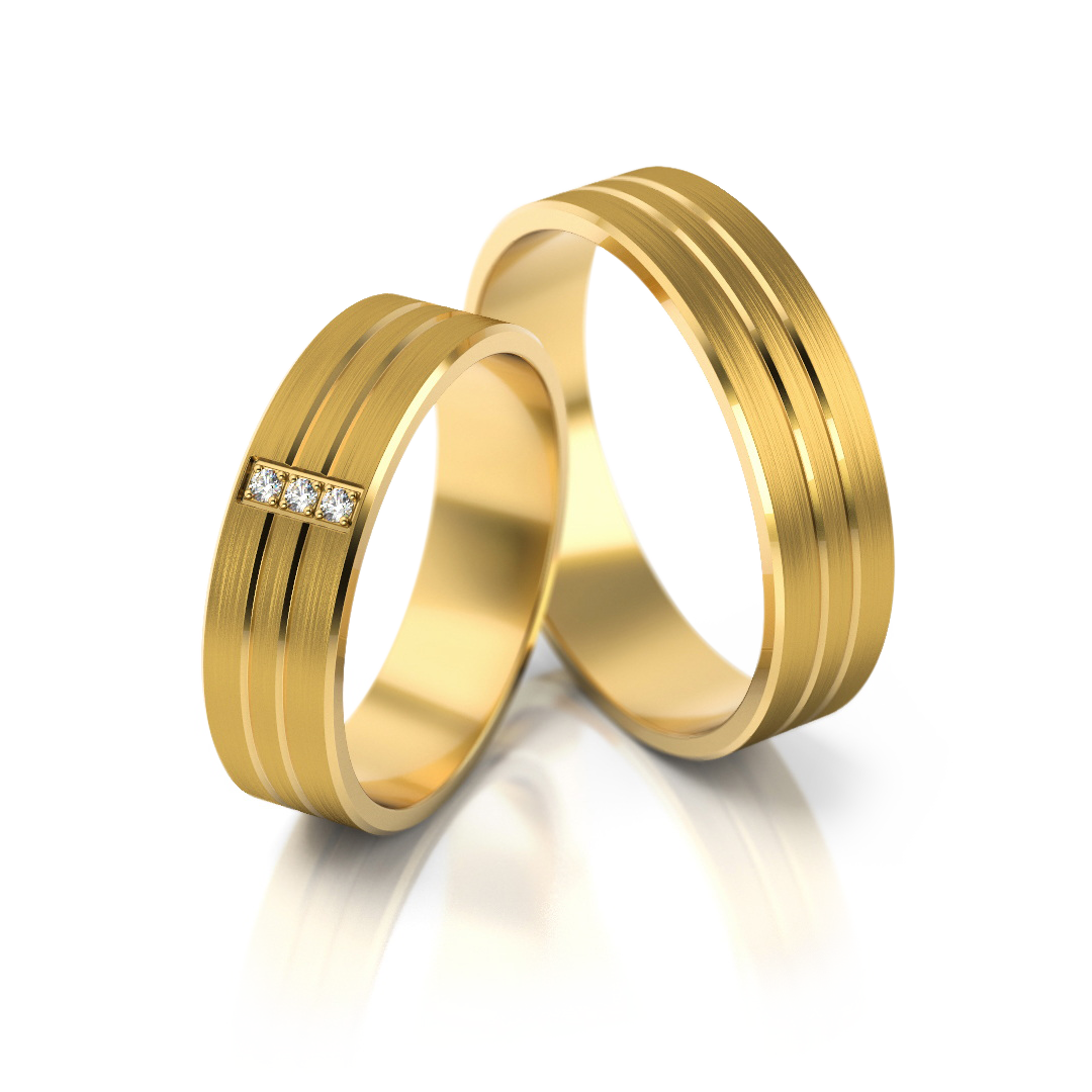 Vestuviniai žiedai geltono aukso su deimantais, 5.3 mm pločio